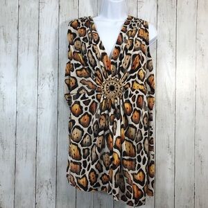 PETER NYGÅRD Sleeveless Animal Print + Medallion Jersey Angle Blouse XL